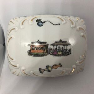 VINTAGE Lenwile China Ardalt MCM Mid Century Trolley Trinket Jewelry Box Japan